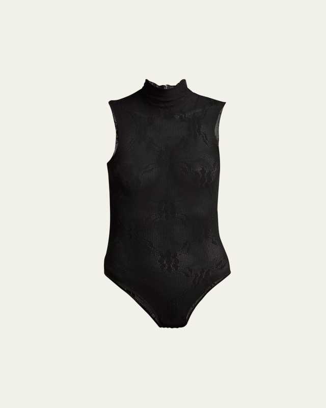 Mock-Neck Sleeveless Lace Bodysuit